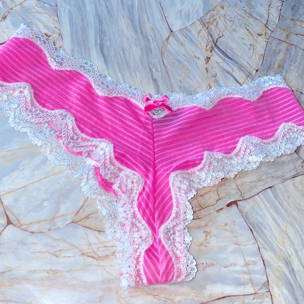 Victoria Secret Very Sexy Lace-up Vintage Cheeky Lace Trim Satin Thong Panty